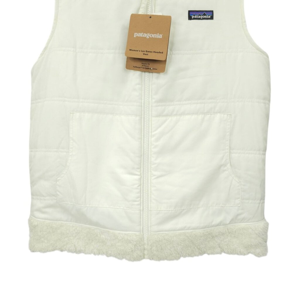 Patagonia Los Gatos Vest Hooded White Size L Reversible Fleece Zip Pockets New - Picture 15 of 16